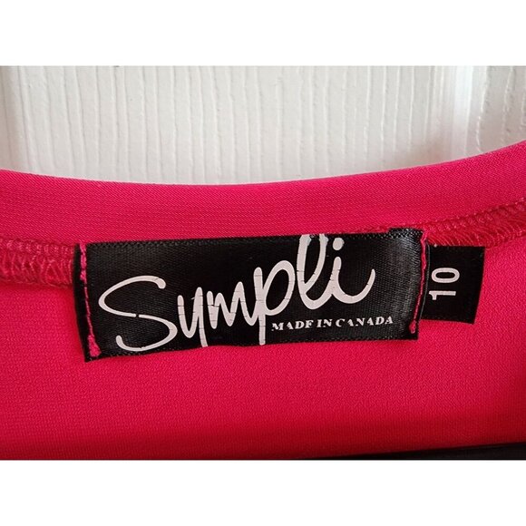 SYMPLI Canada jersey Stretch Bright Pink V Neck Short Sleeve Tunic Tee Top Sz 10 - Picture 5 of 5